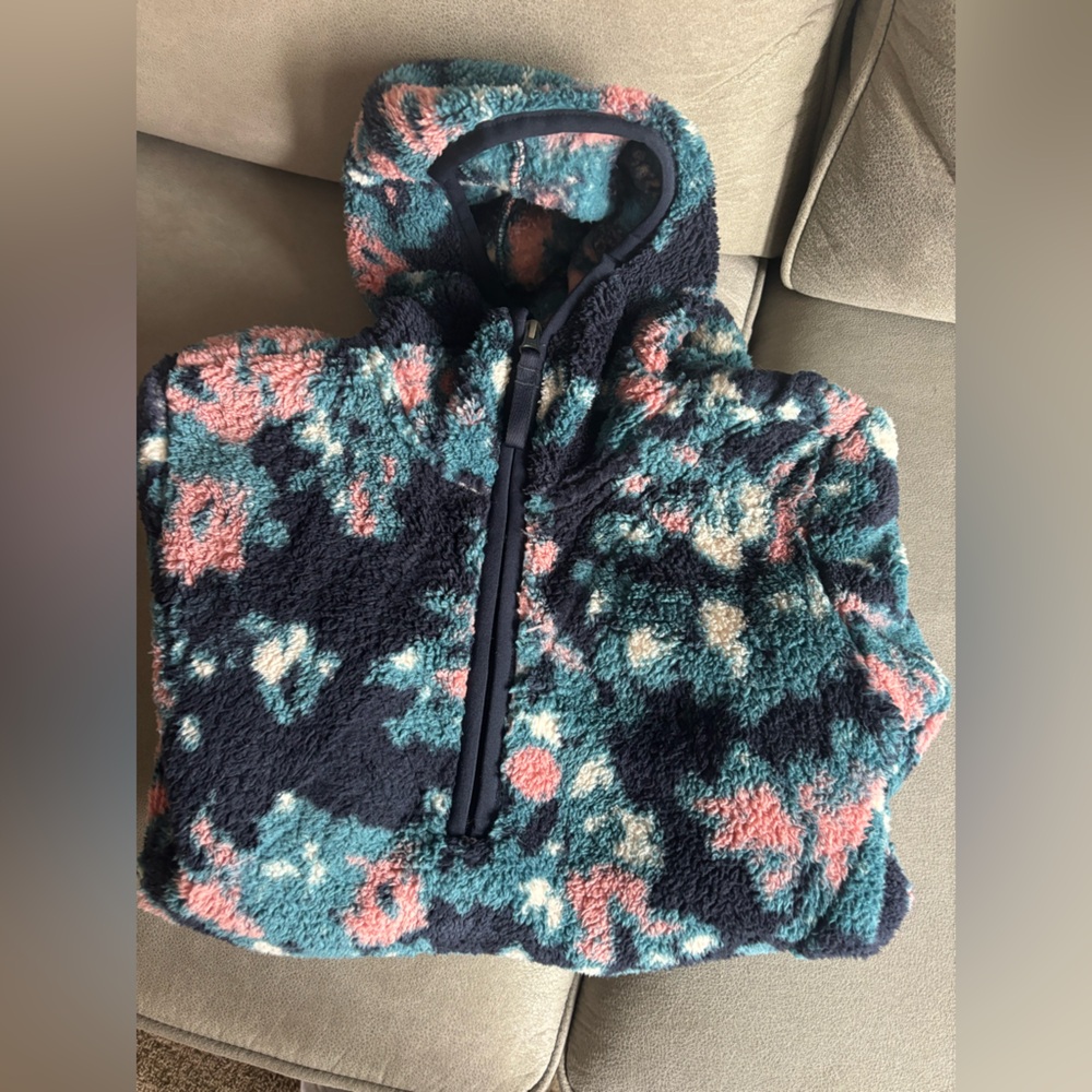 The North Face Plush Sherpa Zip Hoodie in Teal, Navy & Coral
